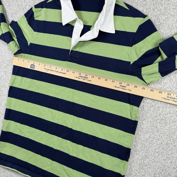 Criquet Men's Large Blue Green Striped Long‎ Sleeve Rugby Polo Shirt - Picture 4 of 7